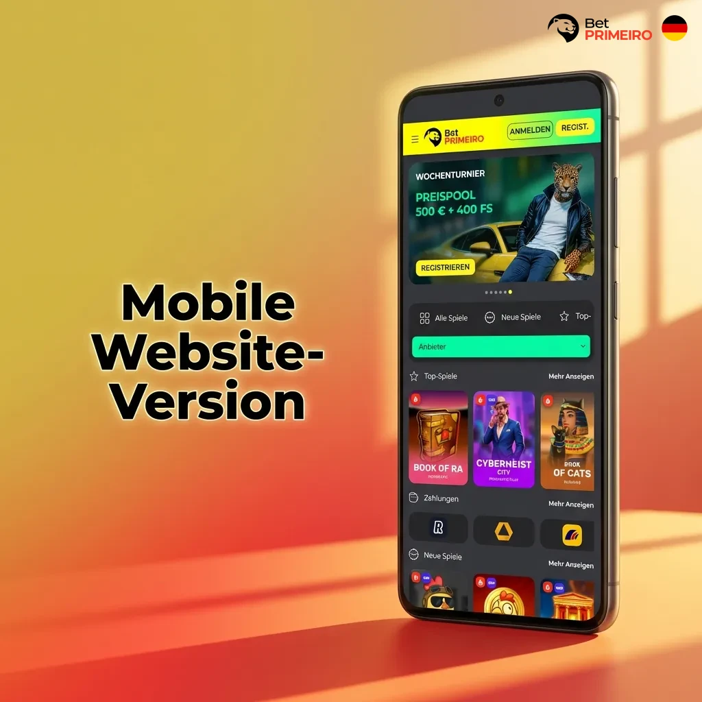 Mobile website accessible on smartphones and tablets offering betting and casino games without app installation