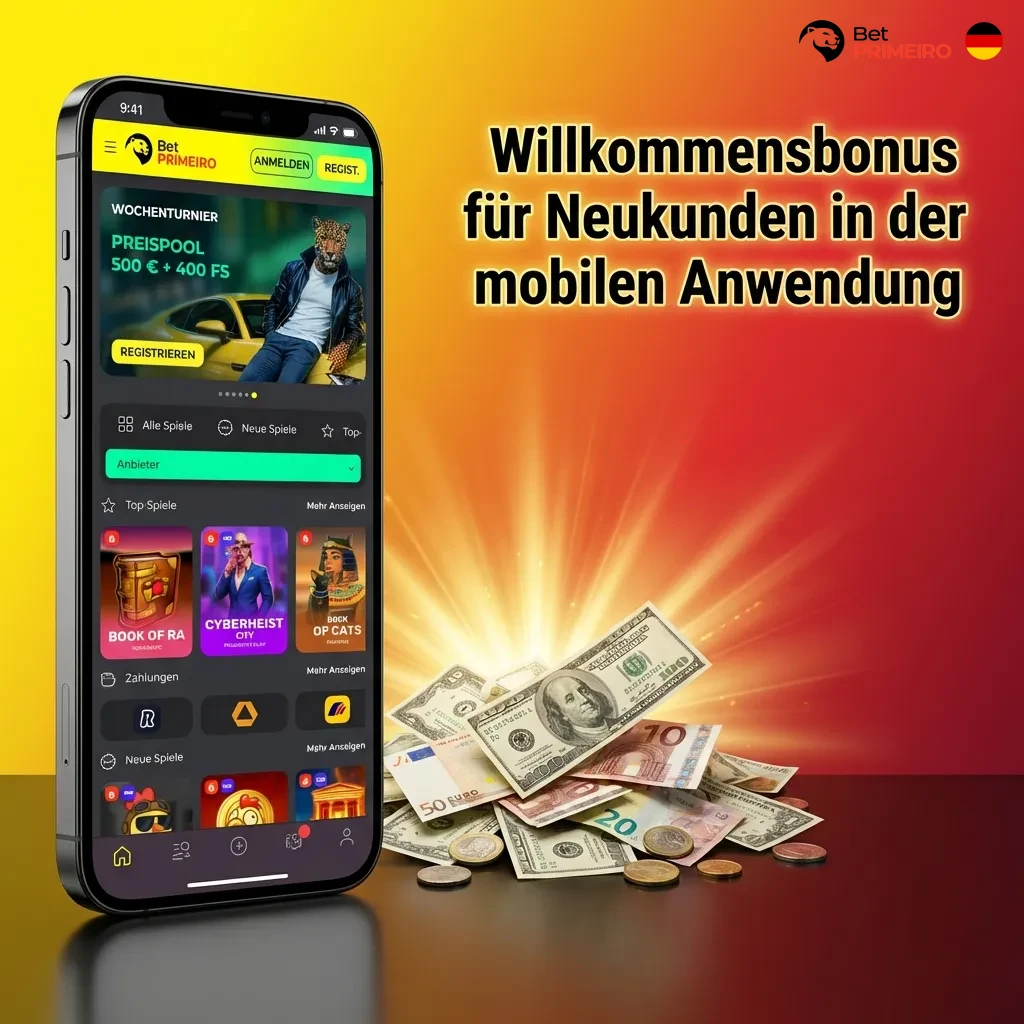 Mobile app welcome bonus offering 275% up to 3500 EUR for sports or casino, plus 300 free spins for new users